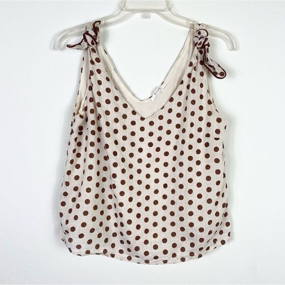 Sage & Citrus Ivory & Brown Polka Dot Tie Shoulder Tank Top Blouse - Picture 1 of 3